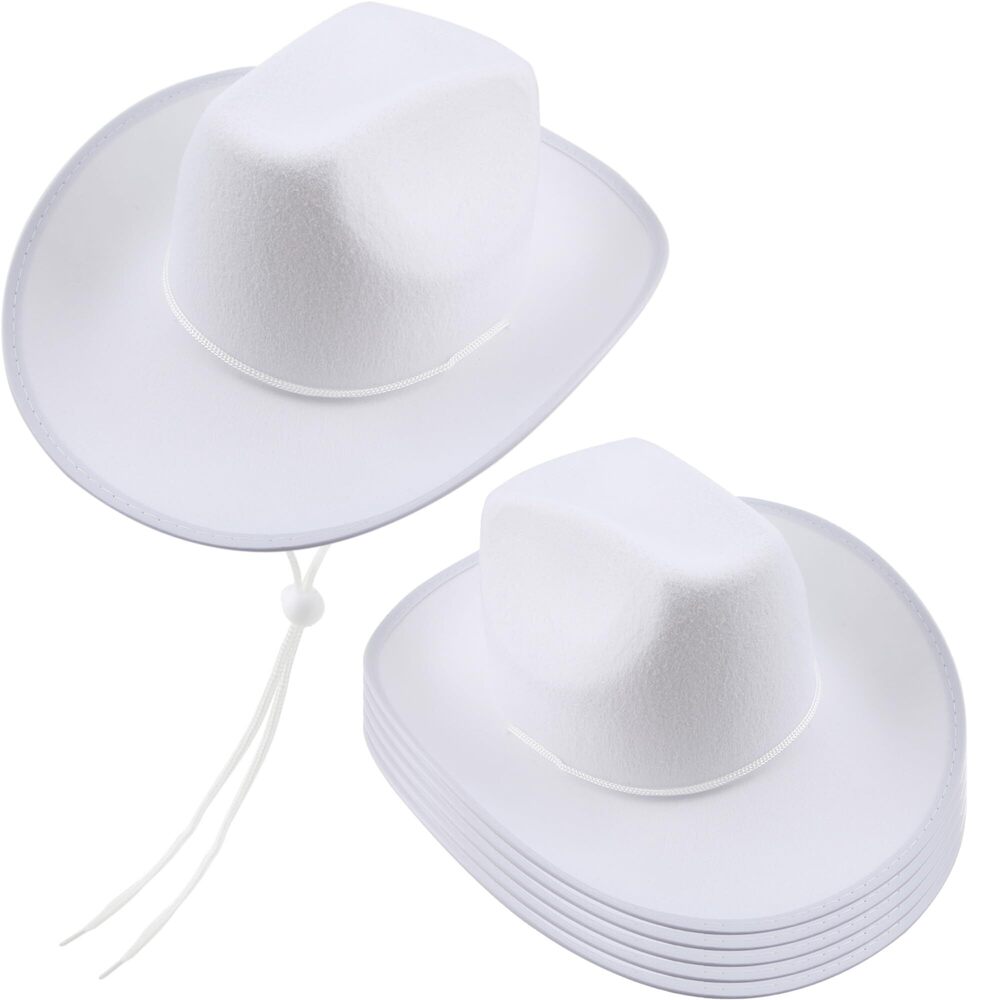 6083 6 Pack White Cowboy Hat Felt Western Hat Wide Brim Cowboy Cowgirl Hat